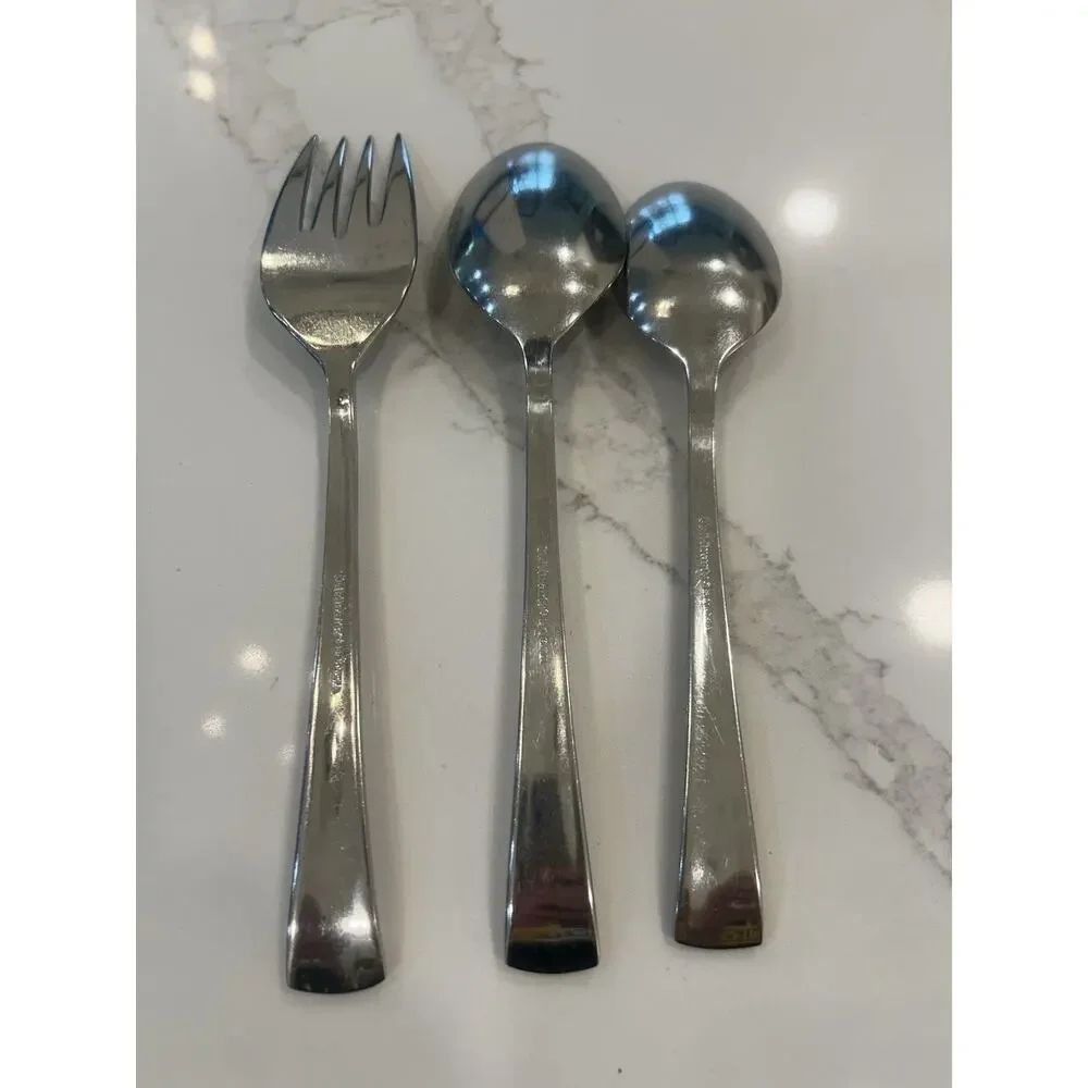 Vtg Cuisinart GEO Serving Set of 3 Meat Fork & 2 Spoons Stainless 18/10 Flatware